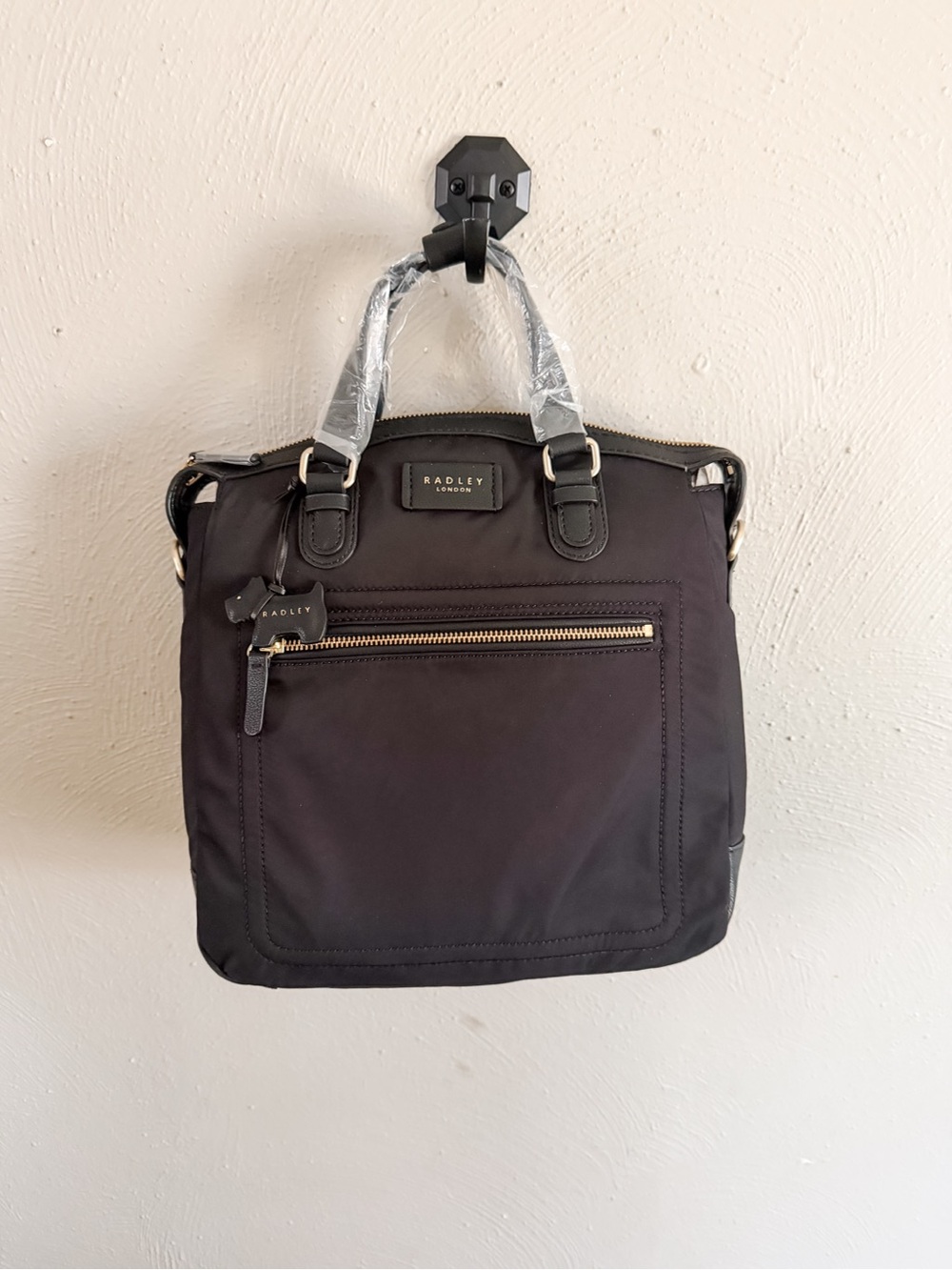 NWT RADLEY LONDON Black Domed Tote with Gold-Tone Hardware